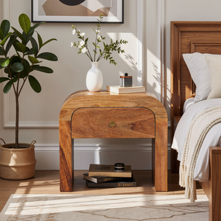 Sunvega Oak Nightstand with Single Box and Clean Contemporary Aesthetic