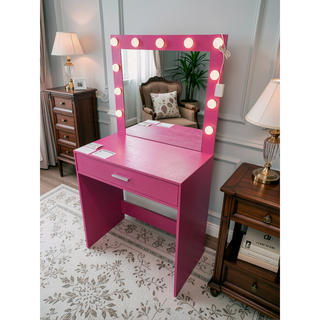 Sunvega Vanity Desk with Mirror Lights Large Drawer 1 Level Storage Dresser
