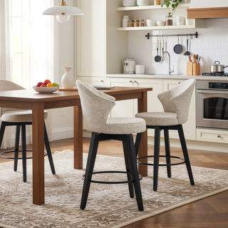 Sunvega 360 Swivel Bar Stools Set of 2 with Solid Wood Legs and Chenille Upholstery