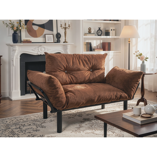 Sunvega Blue Small Space Saver Love Seat Couch with Arms for Living Room