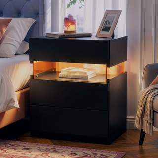 Sunvega Modern LED Nightstand with Acrylic Board and RGB Lights for Bedroom