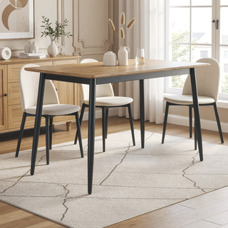 Sunvega Modern Minimalist MDF Grain Dining Table with Black Metal Legs for 4-6 People