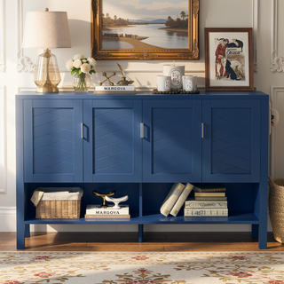 Sunvega 55.1-Inch Modern Sideboard with 4 Doors and Open Shelf for Living Room