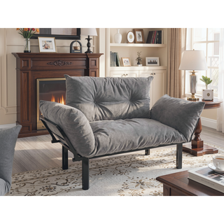 Sunvega Blue Small Space Saver Love Seat Couch with Arms for Living Room
