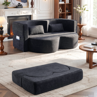 Sunvega Soft Teddy Bear Fabric Folding Sofa Bed Sleeper Futon for Living Room