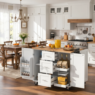 Sunvega Rolling Kitchen Island with Storage Cart, 3 Drawer and Slide-Out Shelf Design