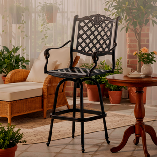 Sunvega Traditional Swivel Aluminum Bar Stool with Diamond Lattice Design