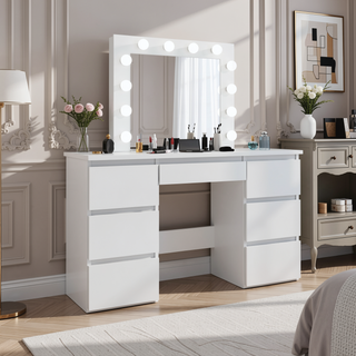 Sunvega Vanity Table with Adjustable Mirror Spacious Drawer and Matching Stool