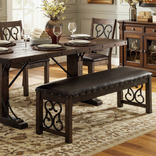 Sunvega Contemporary Walnut Finish Upholstered Seat Solid Wood Dining Room Bench