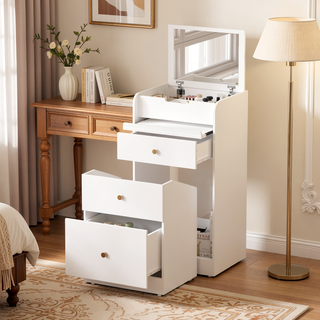Sunvega White Teen Dream Vanity Desk with Mirror Chair and Storage for Bedroom