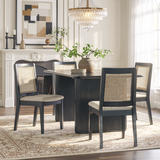 Sunvega Modern Solid Wood Dining Chair with Inset Rattan Back Panel and Adjustable Foot Levelers