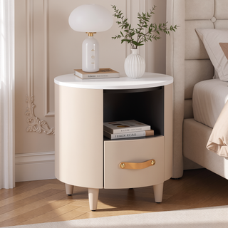 Sunvega Blue Round Nightstand with Storage Drawer and Open Shelf for Bedroom