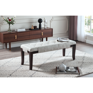 Sunvega Tufted Faux Leather Upholstered Bench with Tapered Hardwood Legs