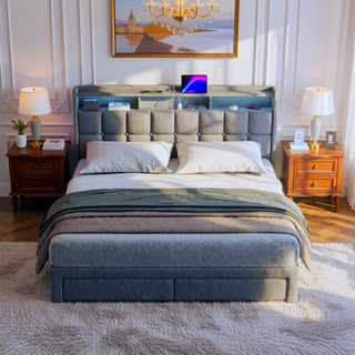 Sunvega 2 Pack Modern Nightstand with USB Charging Station and Remote Control LED Light