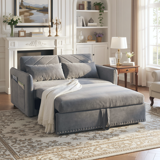 Sunvega 3-in-1 Adjustable Velvet Sleeper Sofa Bed with USB Port and Storage Pockets
