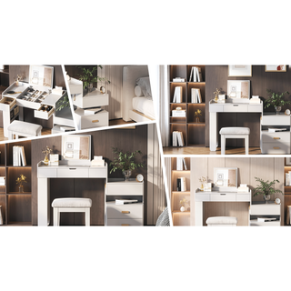 Sunvega 3-in-1 Makeup Vanity Desk with Flip-Top Mirror LED Lighting and Ample Drawers