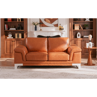 Sunvega Top Grain Italian Leather Loveseat with Stainless Steel Chrome Legs
