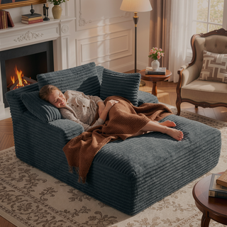 Sunvega Oversized Corduroy Upholstered Chaise Lounge Chair with Full Foam Cushioning