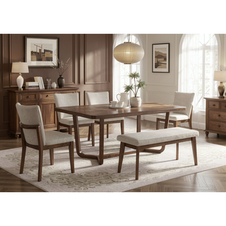 Sunvega Mid-Century Dining Chair with Plush Upholstered Seat and Warm Wood Finish