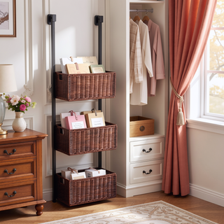 Sunvega Over-The-Door 3-Tier Woven Basket Storage Unit for Craft Room