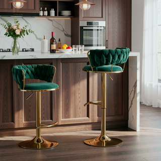 Sunvega Set of 2 Velvet Swivel Bar Stools with Chrome Footrest and Adjustable Height
