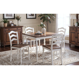 Sunvega 5 Piece Counter-Height Dining Set with Oak Top Table and 4 Ladder Back Chairs