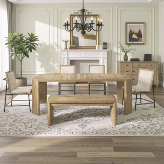 Sunvega Light Brown Oak Finish Wood Dining Bench with Panel Legs for Entryway
