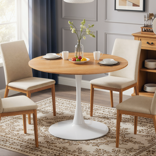 Sunvega 42.1 Inch Round Oak MDF Top Pedestal Dining Table for 4-6 People