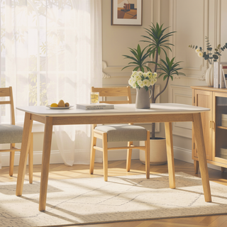 Sunvega Mid-Century Modern Dining Table with Faux Wood Top and Rubberwood Legs
