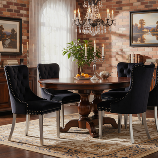 Sunvega Modern High-end Tufted Velvet Upholstered Dining Chair with Chrome Legs and Nailhead Trim