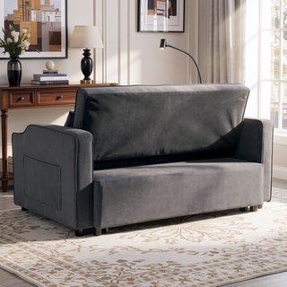 Sunvega Modern Velvet Loveseat Futon Sofa with Pullout Bed Adjustable Reclining Backrest