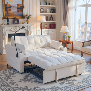 Sunvega Modern Velvet Loveseat Futon Sofa with Pullout Bed Adjustable Reclining Backrest