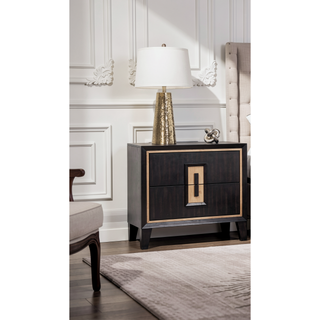 Sunvega Modern Espresso Nightstand with Gold Accent Trim and Felt-lined Drawer