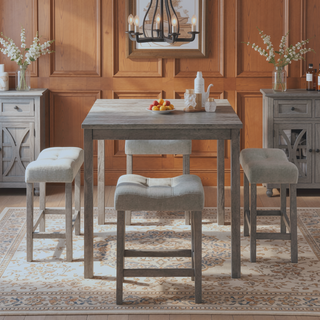 Sunvega 5 Piece Industrial Dining Table Set with Bar Stools for Living Room