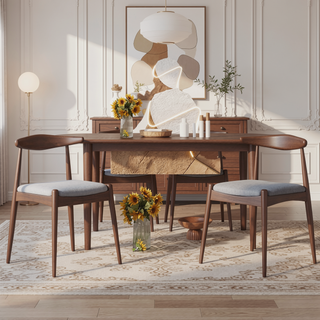 Sunvega Set of 2 Rubberwood Dining Chairs with Ergonomic Backrest and Plush Comfort Cushions