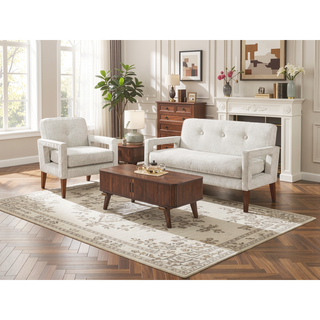 Sunvega Modern Gray Chenille Loveseat with Pocket Coils and Solid Wood Legs