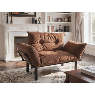 Sunvega Blue Small Space Saver Love Seat Couch with Arms for Living Room