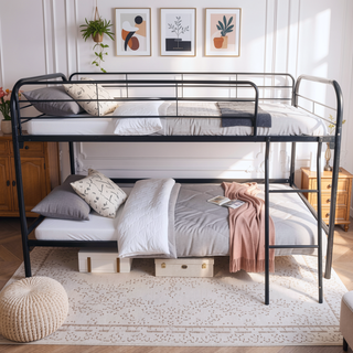 Sunvega Sturdy Metal Twin Loft Bed with Guardrails and Storage Steps