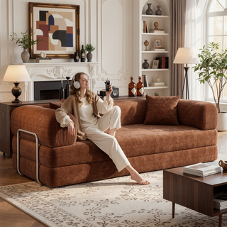 Sunvega Modular Sectional Sofa Bed with Pillow Back Support Armrest in Corduroy Fabric