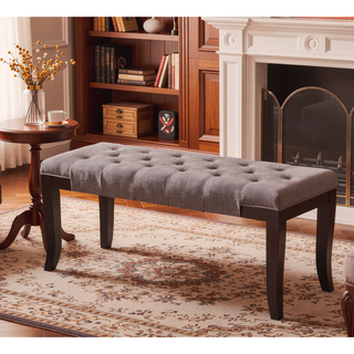 Sunvega Tufted Faux Leather Upholstered Bench with Tapered Hardwood Legs