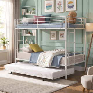 Sunvega Metal Bunk Bed with Trundle for Modern Space Saving Bedroom