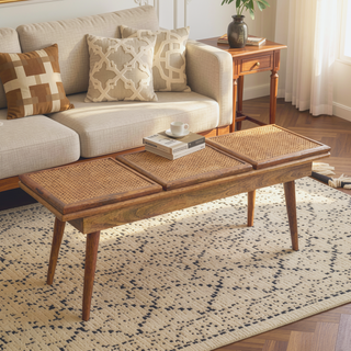Sunvega Handcrafted Mango Wood Triple Accent Bench with Oak Finish