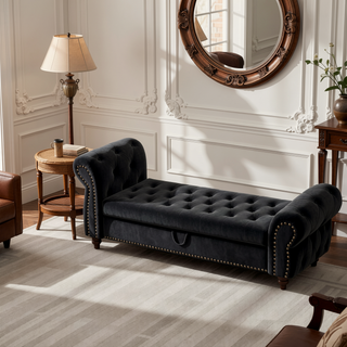Sunvega Tufted Velvet Upholstered Bed Bench with Storage and High Backrest Chaise Lounge