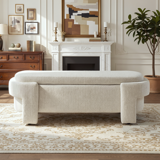 Sunvega Large Linen Upholstered Storage Bench with Foam Seat for Living Room