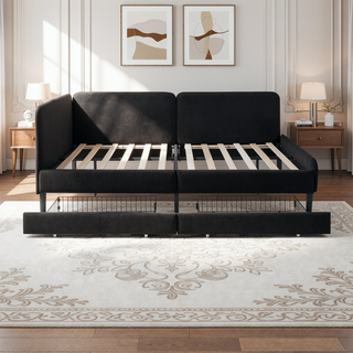 Sunvega Twin Size Upholstered Sofa Bed Frame with 2 Storage Drawers and Velvet