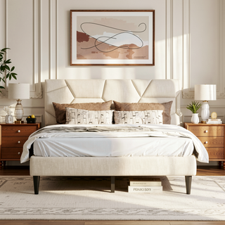 Sunvega Queen Bed Frame with Linen Storage Headboard Strong and Stable No Noise