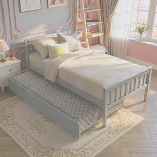Sunvega Twin Bed Frame with Trundle and Headboard for Small Bedroom Space Saving