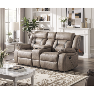 Sunvega Manual Reclining Glider Console with Lift-Top Storage and Leatherette Cover Grey