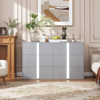 Sunvega Elegant Gray Nightstand with 2 Drawers and Metal Foot for Bedroom