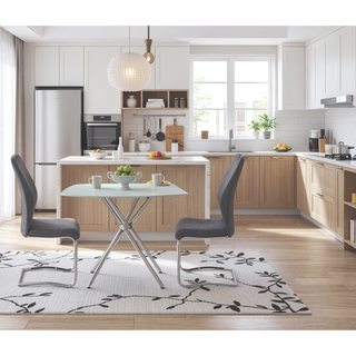 Sunvega Square Small Tempered Glass Dining Table with Chrome Legs